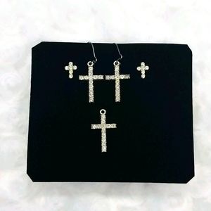Rhinestone Cross Pendant and 2 Sets of Rhinestone Cross Earrings